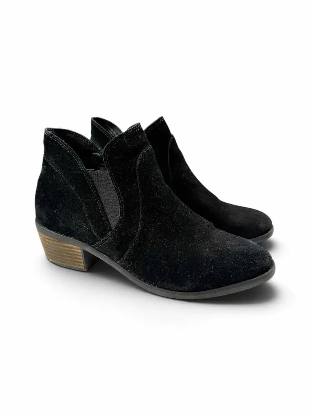 Me Too Zasper Black Suede Chelsea Ankle Boots Block Heel Size 7.5